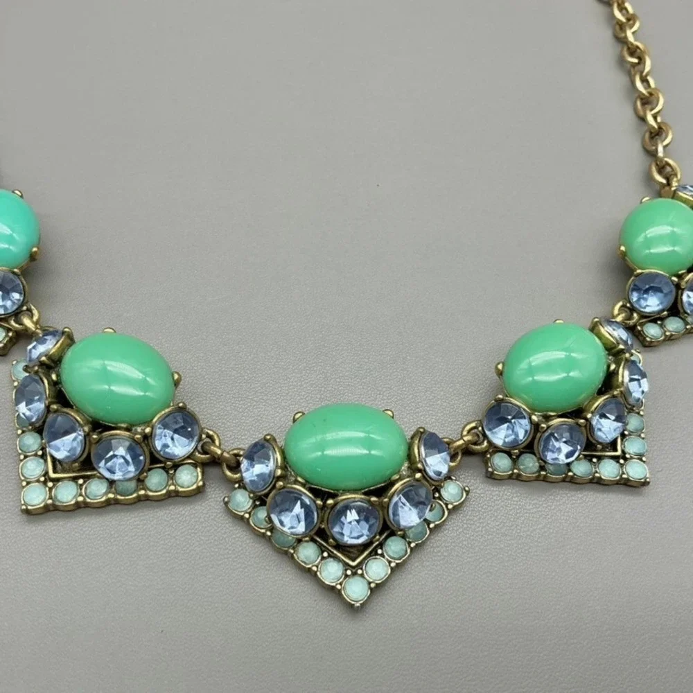 Stella & Dot Necklace Womens Gold Tone Green Blue Cabochon Statement 19-22 In